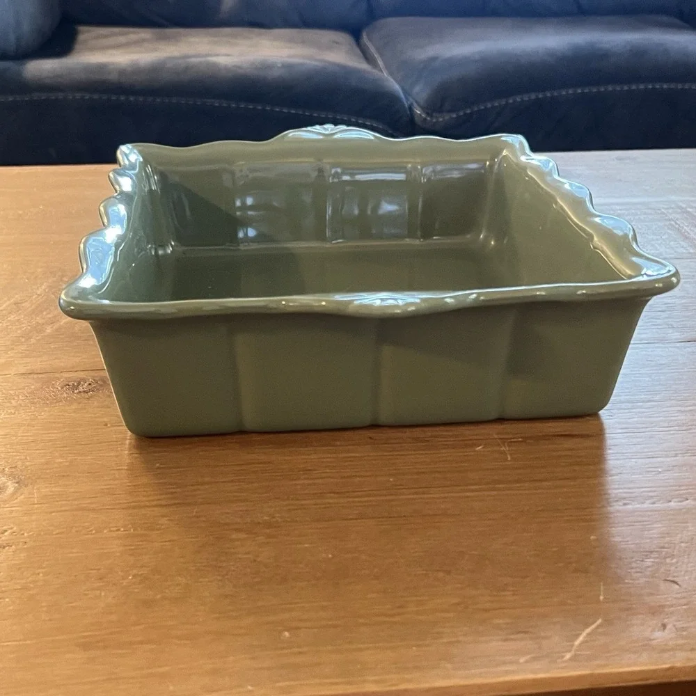 Princess House Pavillion Green Ceramic Square Baking Serving Dish 8 x 8 Inches